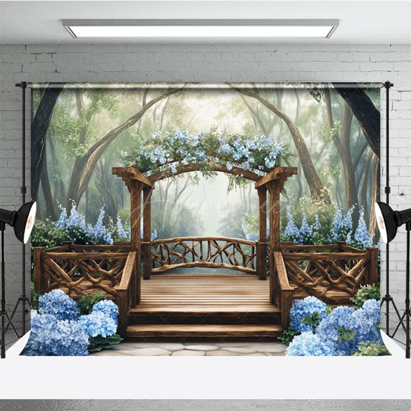 Aperturee - Aperturee Mothers Day Blue Floral Spring Arch Photo Backdrop