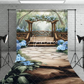 Aperturee - Aperturee Mothers Day Blue Floral Spring Arch Sweep Backdrop