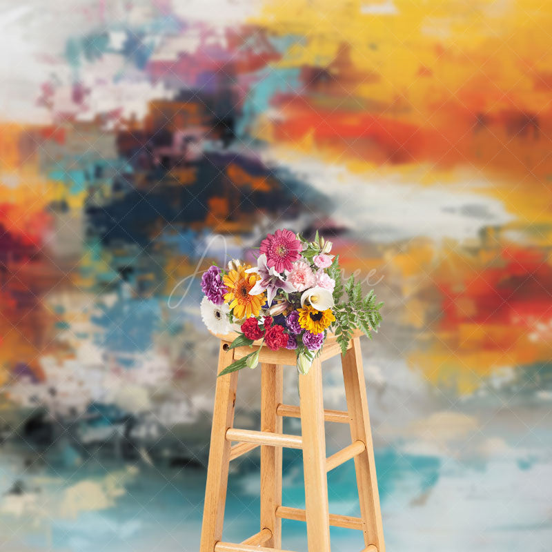 Aperturee - Aperturee Motley Orange Blue Abstract Textured Photo Backdrop