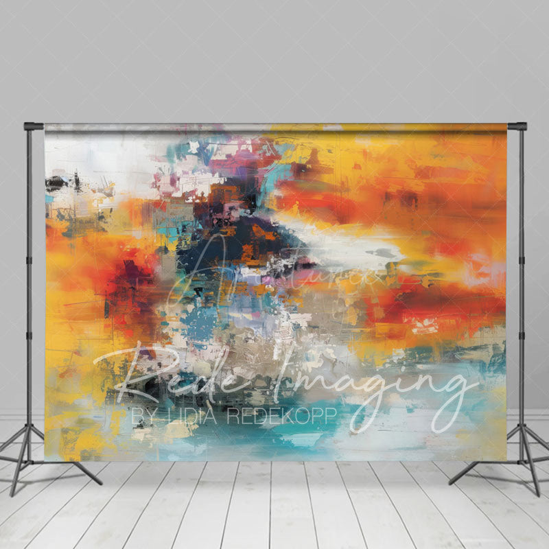 Aperturee - Aperturee Motley Orange Blue Abstract Textured Photo Backdrop