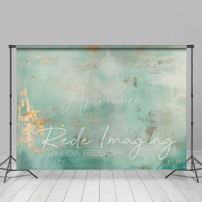 Aperturee - Aperturee Motley Teal Gold Abstract Pattern Photo Backdrop