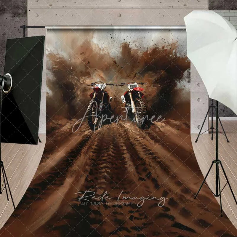 Aperturee - Aperturee Motocross Dirt Bike Race Sweep Photography Backdrop Muddy Track Action Sports Art Photo Background
