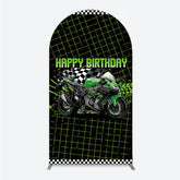 Aperturee Aperturee Motorcycle Happy Birthday Arch Backdrop Green Racing Superbike and Checkered Flag Boys Biker Themed Party Decor
