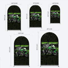 Aperturee Aperturee Motorcycle Happy Birthday Arch Backdrop Green Racing Superbike and Checkered Flag Boys Biker Themed Party Decor