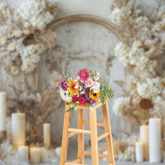 Aperturee - Aperturee Mottled Wall Boho Autumn Floral Candles Backdrop