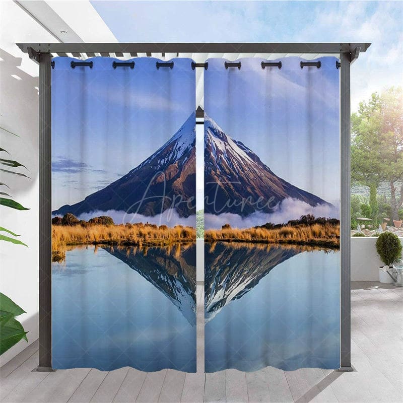 Aperturee - Aperturee Mount Fuji Lake Waterproof Outdoor Curtains For Cabana