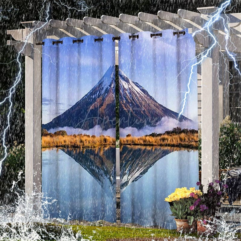 Aperturee - Aperturee Mount Fuji Lake Waterproof Outdoor Curtains For Cabana