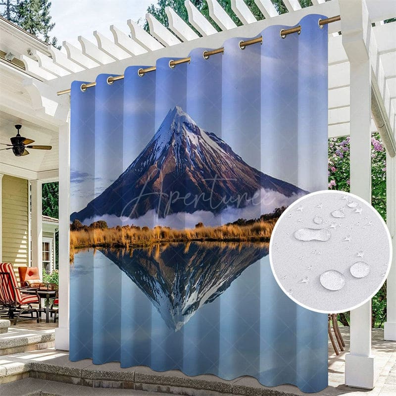 Aperturee - Aperturee Mount Fuji Lake Waterproof Outdoor Curtains For Cabana