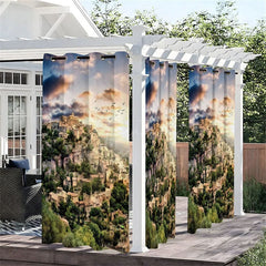 Aperturee - Aperturee Mountain Castle Waterproof Printed Outdoor Curtains