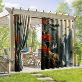 Aperturee - Aperturee Mountain Cliff Crane Waterproof Printed Outdoor Curtains