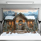 Aperturee - Aperturee Mountain-Foot Lighted Wood House Winter Backdrop