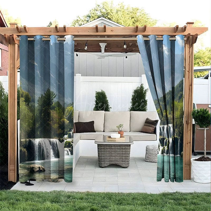 Aperturee - Aperturee Mountain Forest Waterproof Printed Outdoor Curtains