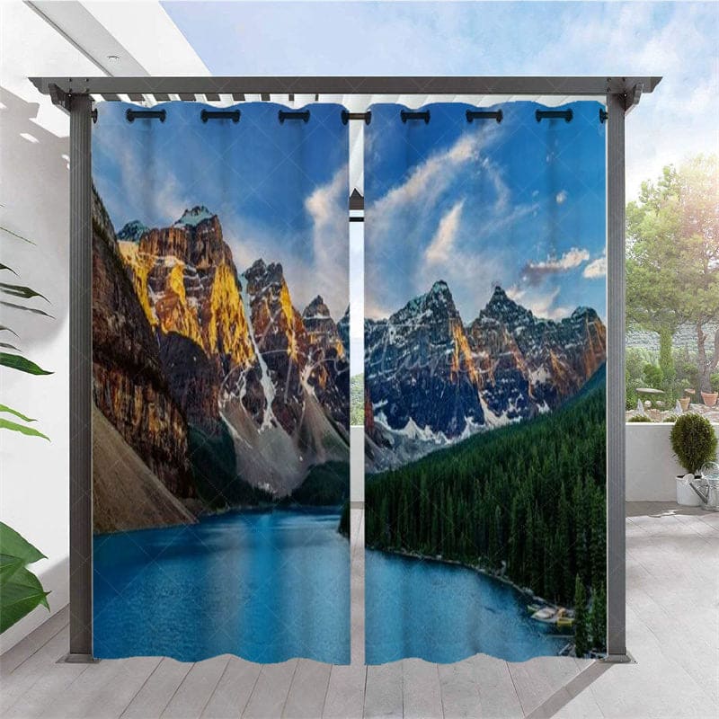 Aperturee - Aperturee Mountain Lake Scene Waterproof Outdoor Curtains For Porch