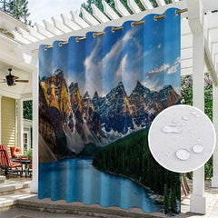 Aperturee - Aperturee Mountain Lake Scene Waterproof Outdoor Curtains For Porch