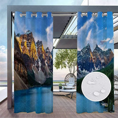 Aperturee - Aperturee Mountain Lake Scene Waterproof Outdoor Curtains For Porch