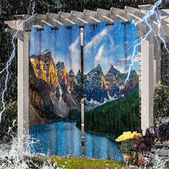 Aperturee - Aperturee Mountain Lake Scene Waterproof Outdoor Curtains For Porch