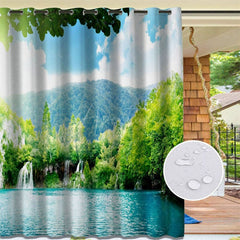 Aperturee - Aperturee Mountain Lake Waterproof Printed Outdoor Curtains For Gazebo