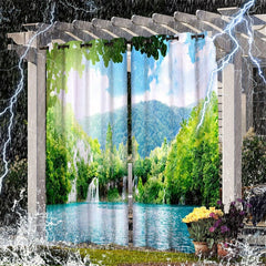 Aperturee - Aperturee Mountain Lake Waterproof Printed Outdoor Curtains For Gazebo