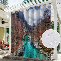 Aperturee - Aperturee Mountain Rafting Waterproof Outdoor Curtains For Patio