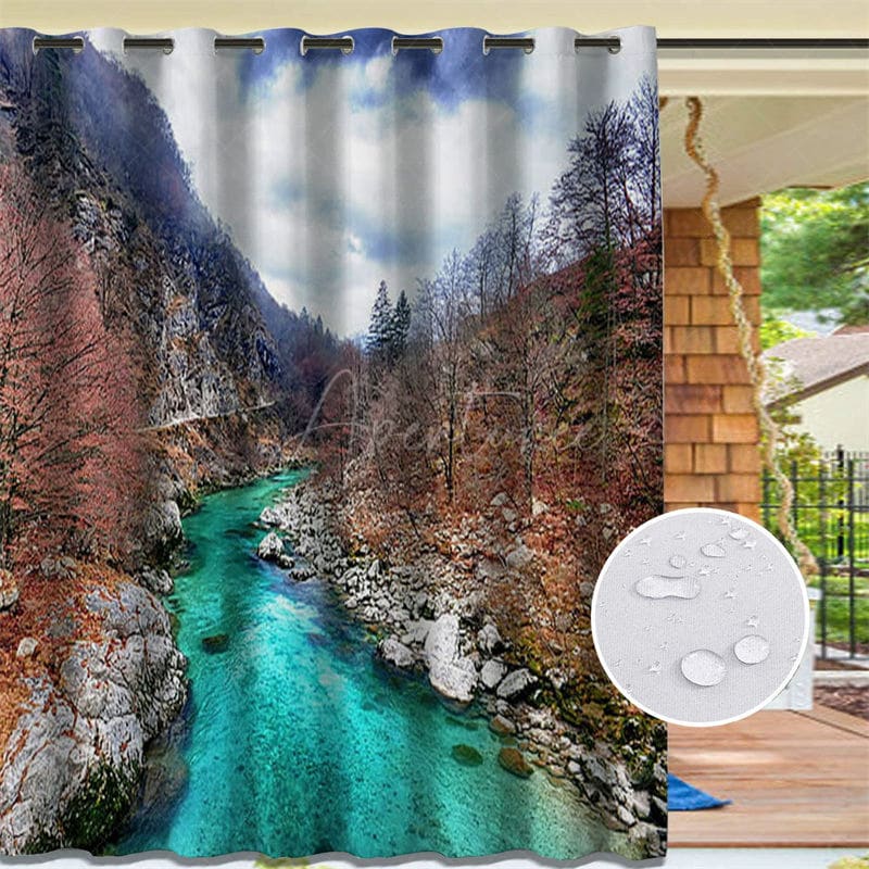 Aperturee - Aperturee Mountain Rafting Waterproof Outdoor Curtains For Patio