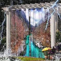 Aperturee - Aperturee Mountain Rafting Waterproof Outdoor Curtains For Patio