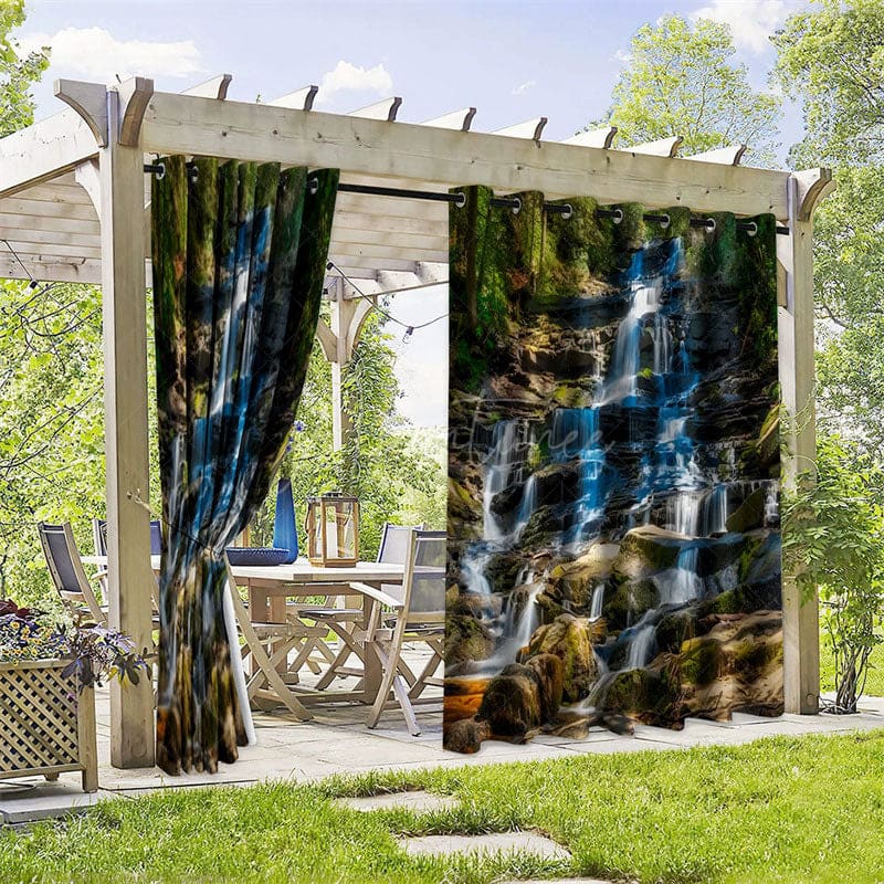 Aperturee - Aperturee Mountain Stream Waterproof Printed Outdoor Curtains