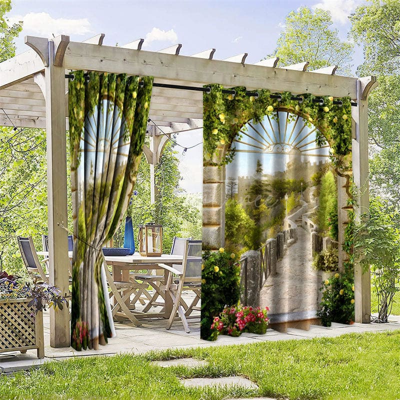 Aperturee - Aperturee Mountain Trail Waterproof Printed Outdoor Curtains