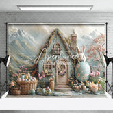 Aperturee - Aperturee Mountain Wall Rabbit House Egg Floral Easter Backdrop