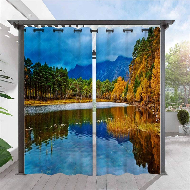 Aperturee - Aperturee Mountains Rivers Scene Waterproof Outdoor Curtains For Porch