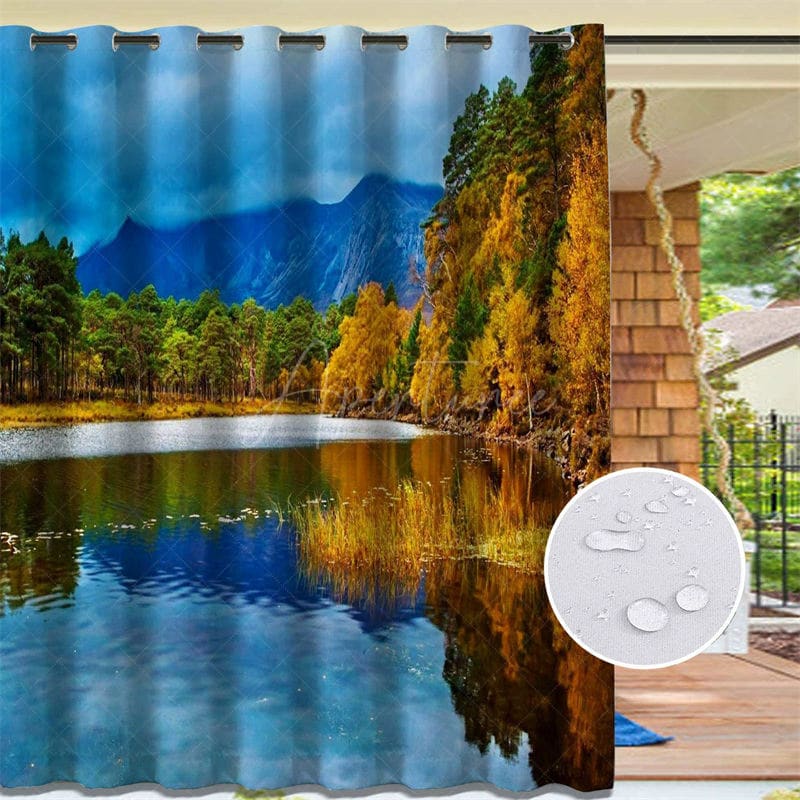 Aperturee - Aperturee Mountains Rivers Scene Waterproof Outdoor Curtains For Porch