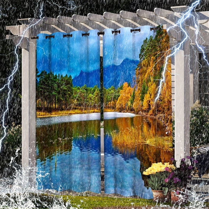Aperturee - Aperturee Mountains Rivers Scene Waterproof Outdoor Curtains For Porch