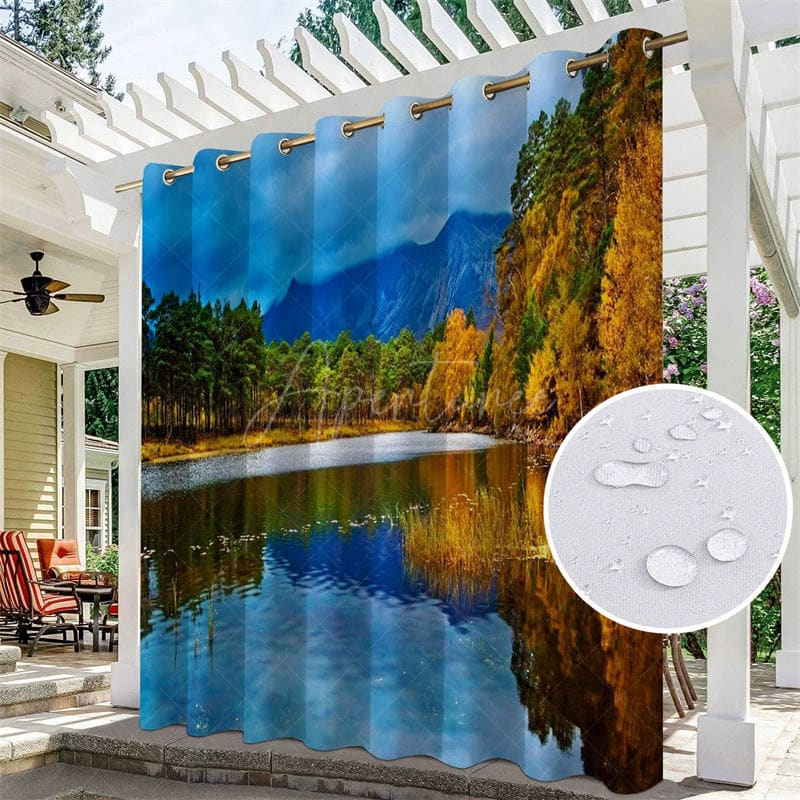 Aperturee - Aperturee Mountains Rivers Scene Waterproof Outdoor Curtains For Porch