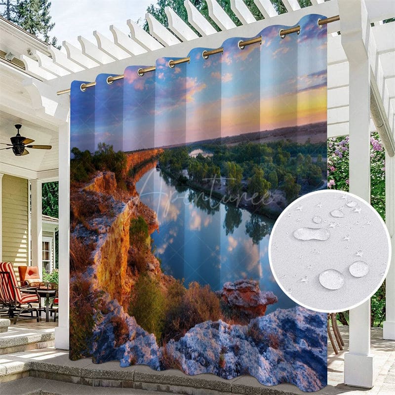 Aperturee - Aperturee Mountains Rivers Waterproof Printed Outdoor Curtains For Gazebo