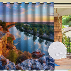 Aperturee - Aperturee Mountains Rivers Waterproof Printed Outdoor Curtains For Gazebo