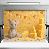 Aperturee - Aperturee Mouse Cheese Cartoon Flag Light Cake Smash Backdrop
