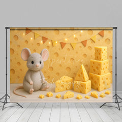 Aperturee - Aperturee Mouse Cheese Cartoon Flag Light Cake Smash Backdrop