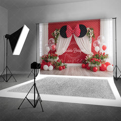 Aperturee - Aperturee Mouse Ears with Red Polka Dot Bow Photography Backdrop Birthday Party or Cake Smash Cartoon Theme Decor