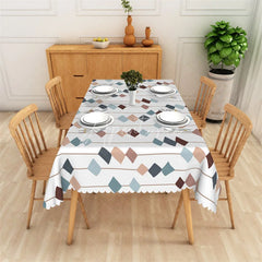 Aperturee - Aperturee Multi-Color Geometric Diamond Pattern Rectangle Tablecloth Modern Dining and Kitchen Decor with Scalloped Edge