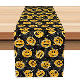 Aperturee - Aperturee Mummy Pumpkin Table Runner with Spider Web for Funny and Spooky Halloween Party Decorations