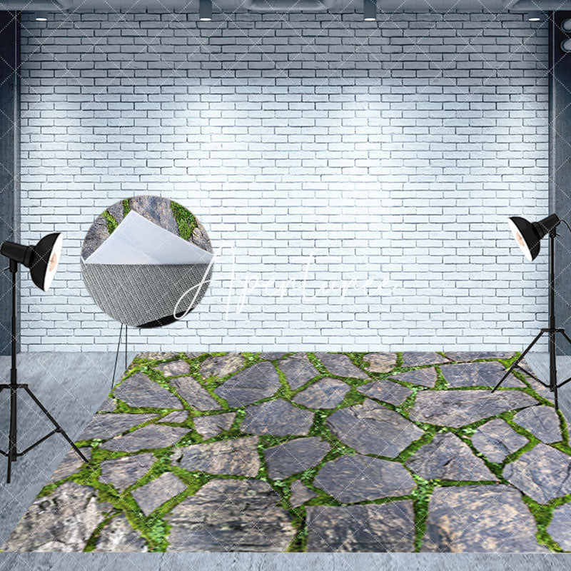 Aperturee - Aperturee Mushroom Bokeh Greenery Stone Floor Room Set Backdrop