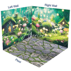 Aperturee - Aperturee Mushroom Bokeh Greenery Stone Floor Room Set Backdrop