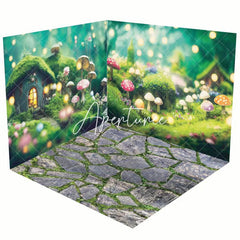 Aperturee - Aperturee Mushroom Bokeh Greenery Stone Floor Room Set Backdrop