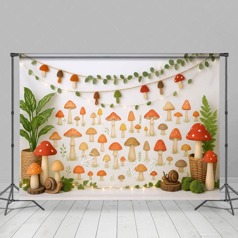 Aperturee - Aperturee Mushroom Fairy Tale World Cute Cake Smash Backdrop