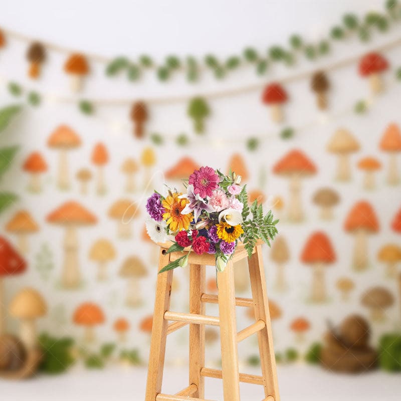 Aperturee - Aperturee Mushroom Fairy Tale World Cute Cake Smash Backdrop