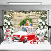 Aperturee - Aperturee Music Book Red Car Forest Winter Photo Backdrop