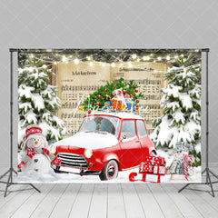 Aperturee - Aperturee Music Book Red Car Forest Winter Photo Backdrop