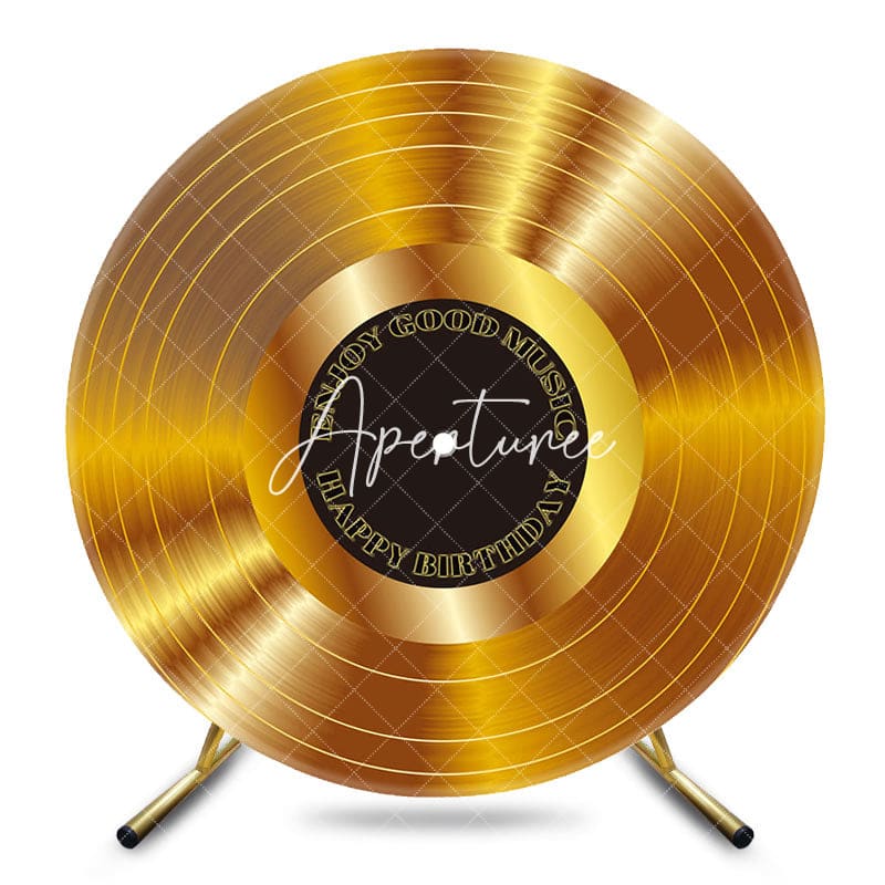 Aperturee - Aperturee Musical Golden Disc Round Happy Birthday Backdrop