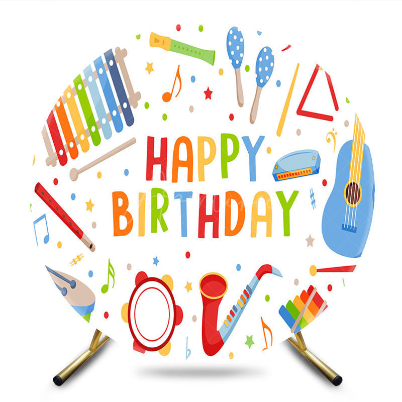 Aperturee - Aperturee Musical Instruments Kids Birthday Round Backdrop