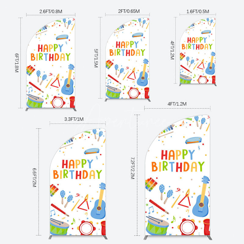 Aperturee - Aperturee Musical Instruments Kids Theme Birthday Half Moon Arch Backdrop