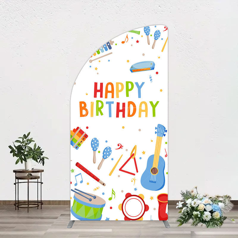 Aperturee - Aperturee Musical Instruments Kids Theme Birthday Half Moon Arch Backdrop